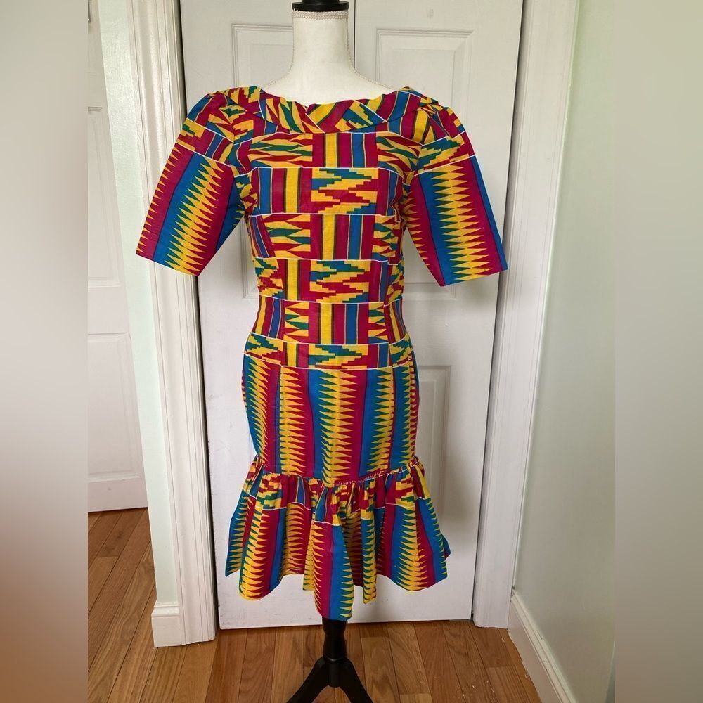 Festive Colorful Kente Cloth Wiggle Dress